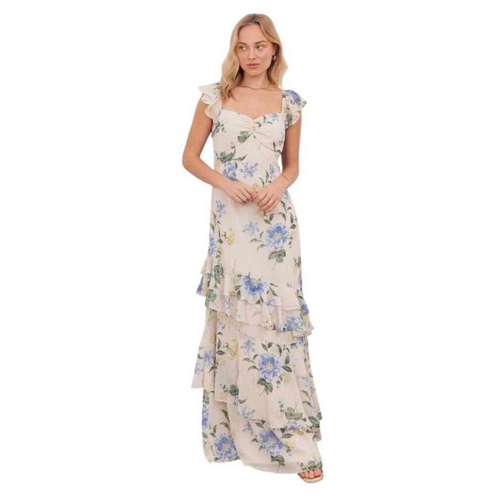 Anaya With Love Womens/Ladies Floral Asymmetric Maxi Dress / Ivory/Blue